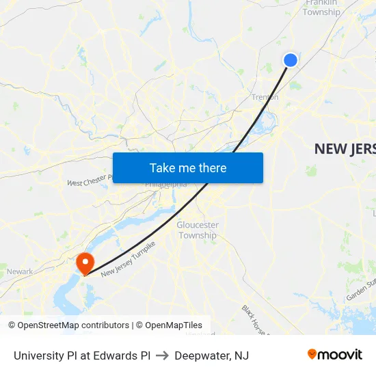 University Pl at Edwards Pl to Deepwater, NJ map