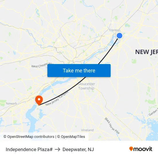 Independence Plaza# to Deepwater, NJ map