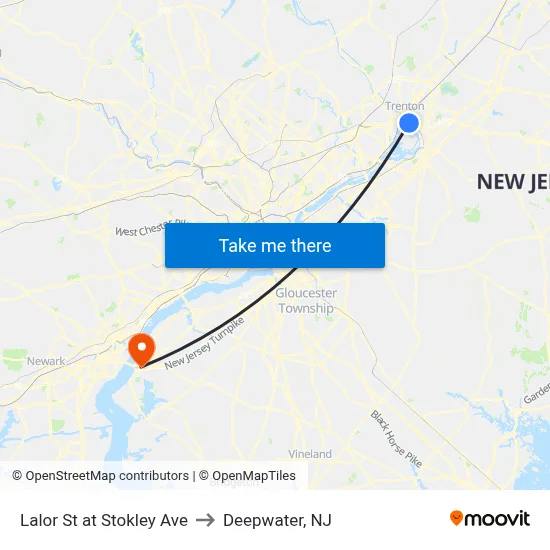 Lalor St at Stokley Ave to Deepwater, NJ map