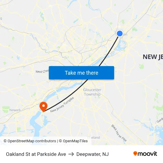 Oakland St at Parkside Ave to Deepwater, NJ map