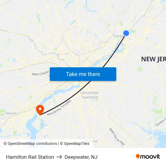 Hamilton Rail Station to Deepwater, NJ map
