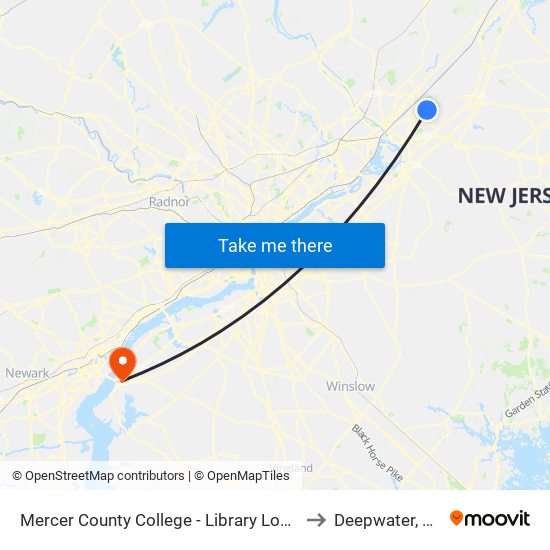Mercer County College - Library Loop to Deepwater, NJ map