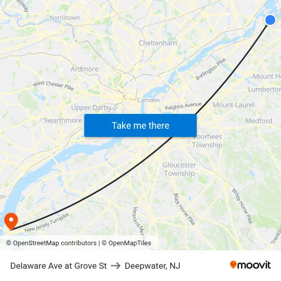 Delaware Ave at Grove St to Deepwater, NJ map