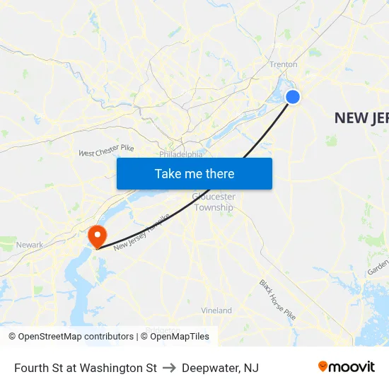 Fourth St at Washington St to Deepwater, NJ map