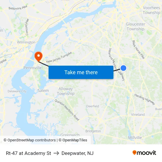 Rt-47 at Academy St to Deepwater, NJ map