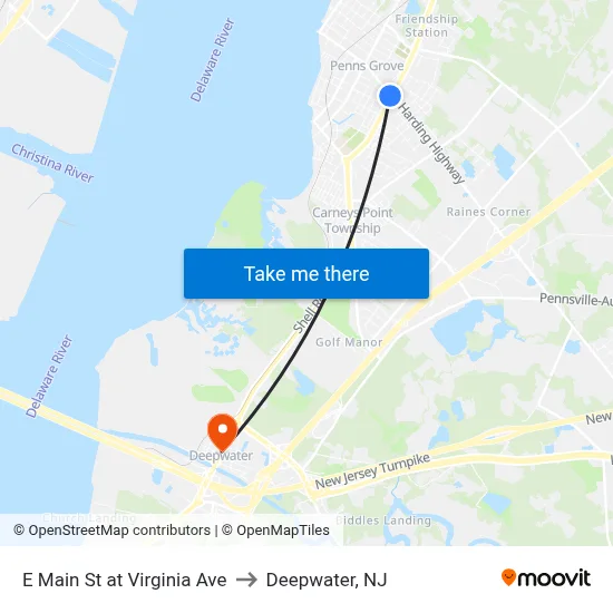 E Main St at Virginia Ave to Deepwater, NJ map