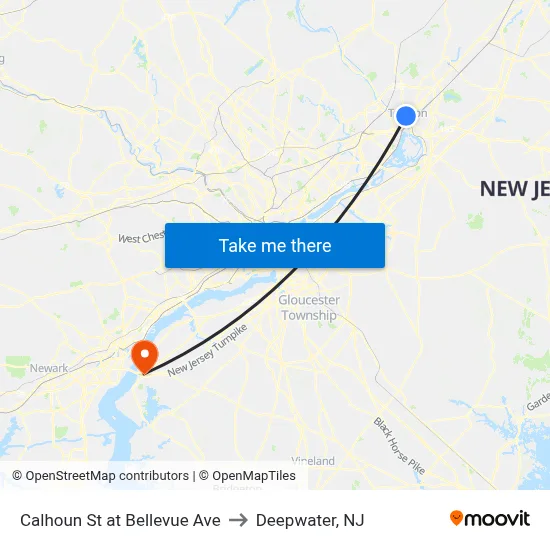 Calhoun St at Bellevue Ave to Deepwater, NJ map