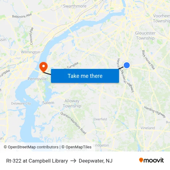 Rt-322 at Campbell Library to Deepwater, NJ map