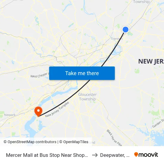 Mercer Mall at Bus Stop Near Shoprite to Deepwater, NJ map