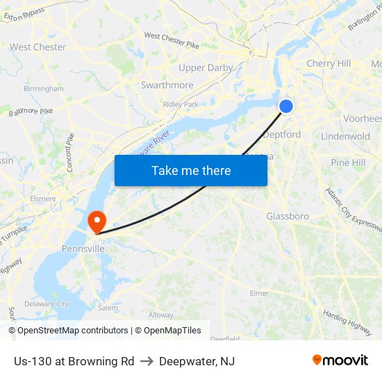 Us-130 at Browning Rd to Deepwater, NJ map