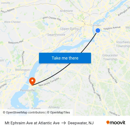 Mt Ephraim Ave at Atlantic Ave to Deepwater, NJ map
