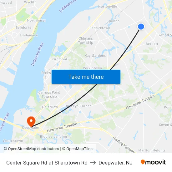 Center Square Rd at Sharptown Rd to Deepwater, NJ map