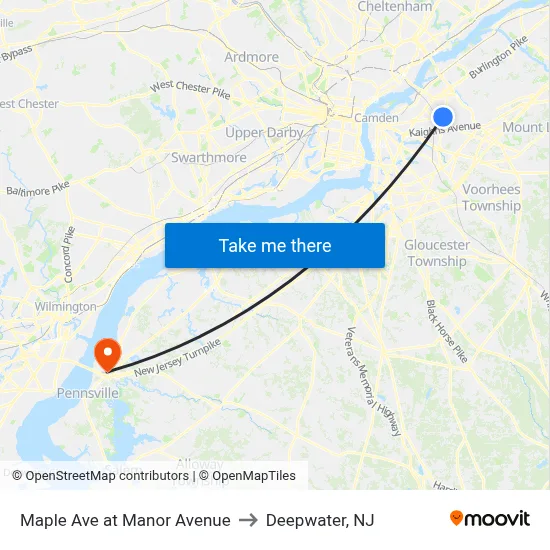 Maple Ave at Manor Avenue to Deepwater, NJ map