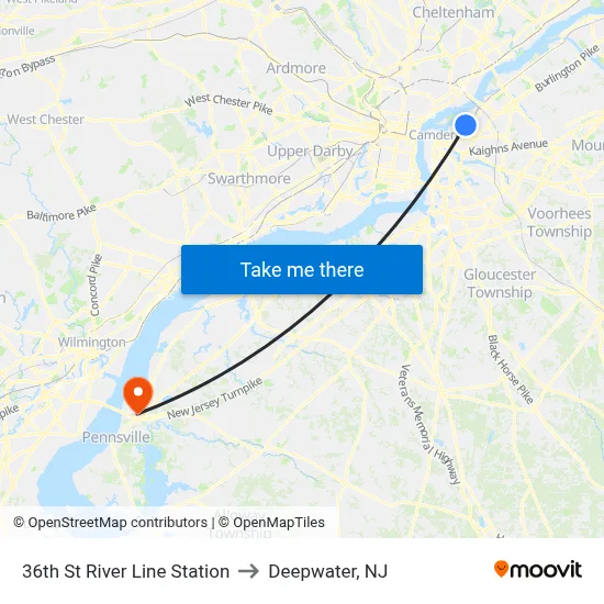 36th St River Line Station to Deepwater, NJ map