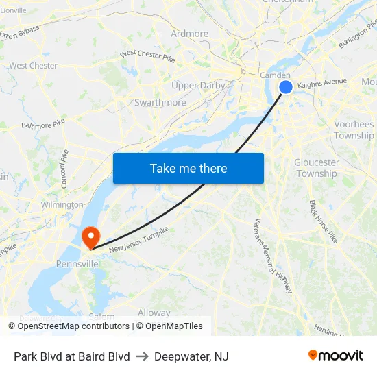 Park Blvd at Baird Blvd to Deepwater, NJ map