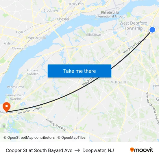 Cooper St at South Bayard Ave to Deepwater, NJ map