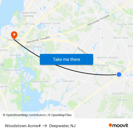 Woodstown Acme# to Deepwater, NJ map