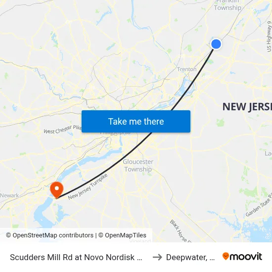 Scudders Mill Rd at Novo Nordisk Way to Deepwater, NJ map
