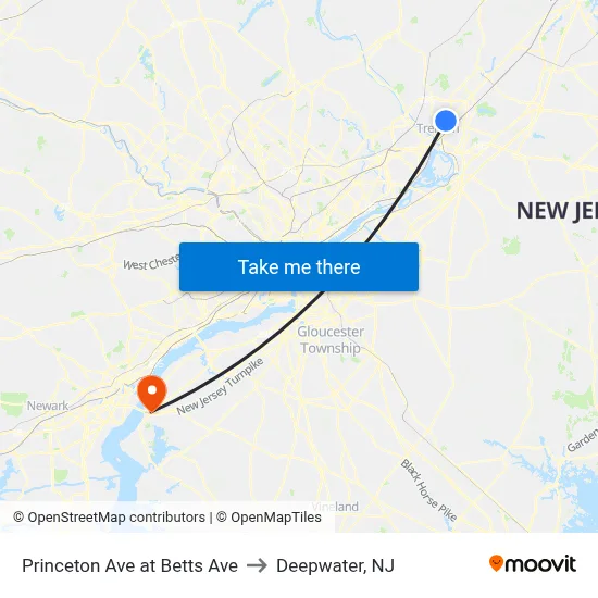 Princeton Ave at Betts Ave to Deepwater, NJ map