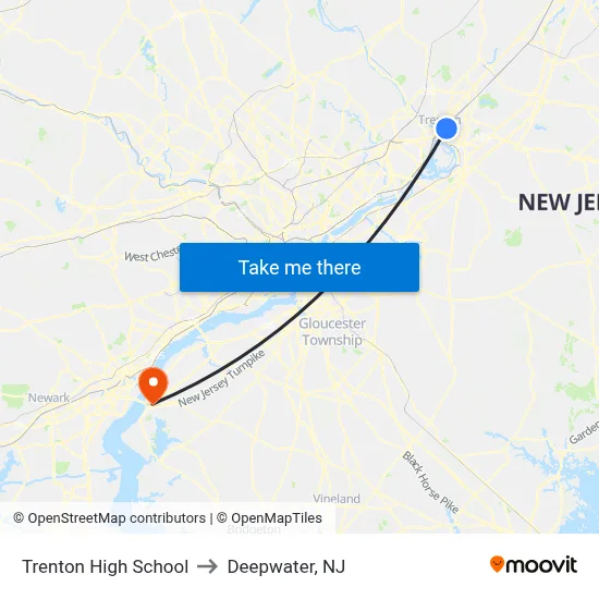 Trenton High School to Deepwater, NJ map