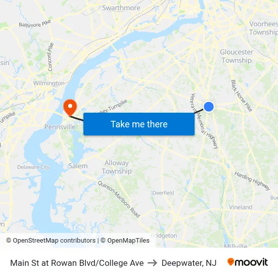 Main St at Rowan Blvd/College Ave to Deepwater, NJ map
