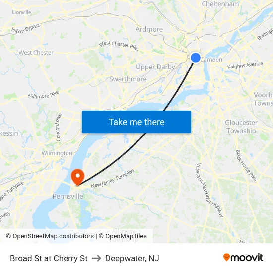 Broad St at Cherry St to Deepwater, NJ map