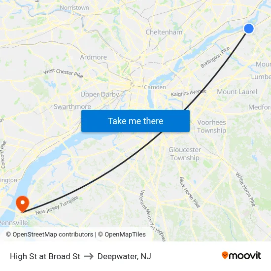 High St at Broad St to Deepwater, NJ map