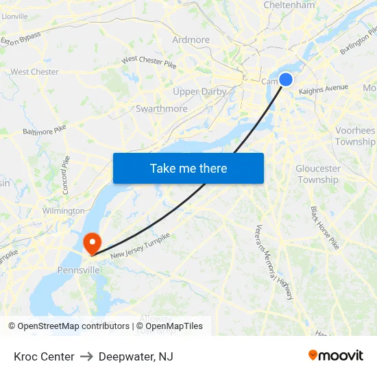 Kroc Center to Deepwater, NJ map