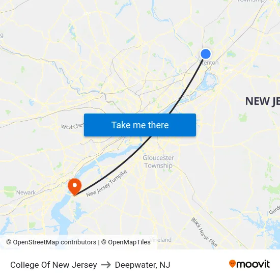 College Of New Jersey to Deepwater, NJ map