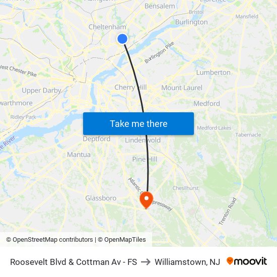 Roosevelt Blvd & Cottman Av - FS to Williamstown, NJ map