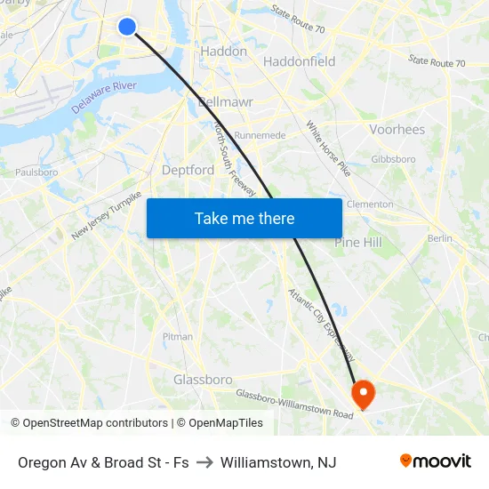 Oregon Av & Broad St - Fs to Williamstown, NJ map