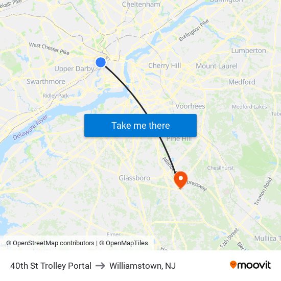 40th St Trolley Portal to Williamstown, NJ map