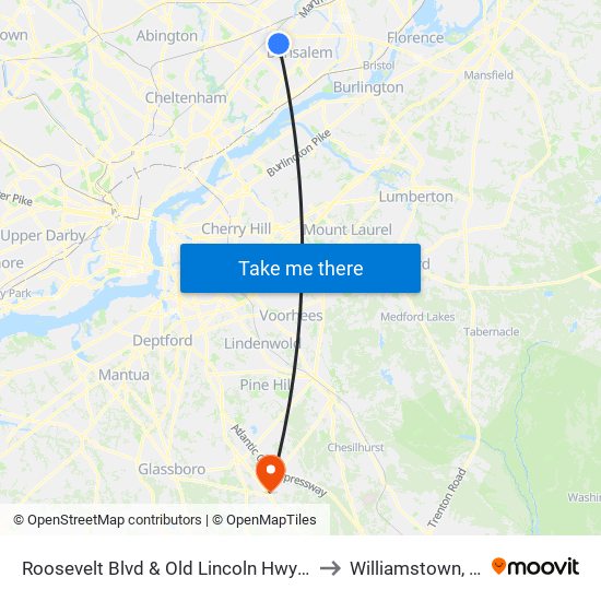 Roosevelt Blvd & Old Lincoln Hwy - FS to Williamstown, NJ map