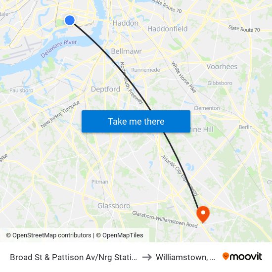 Broad St & Pattison Av/Nrg Station to Williamstown, NJ map