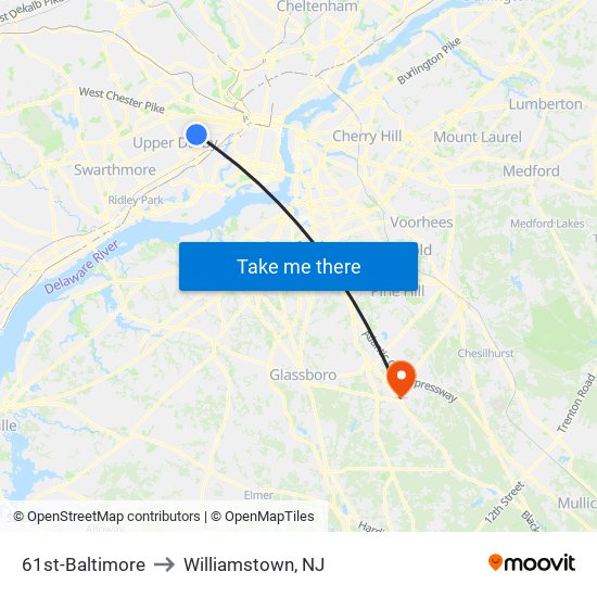 61st-Baltimore to Williamstown, NJ map