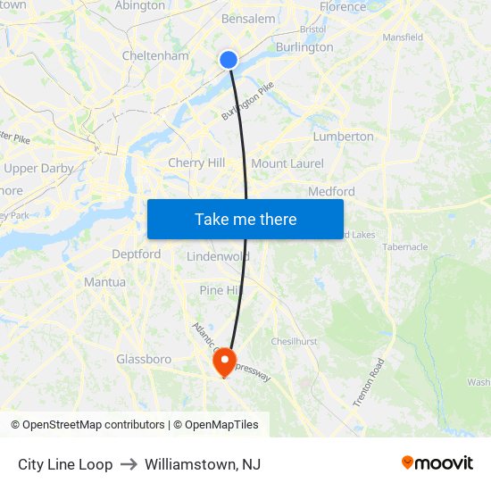 City Line Loop to Williamstown, NJ map