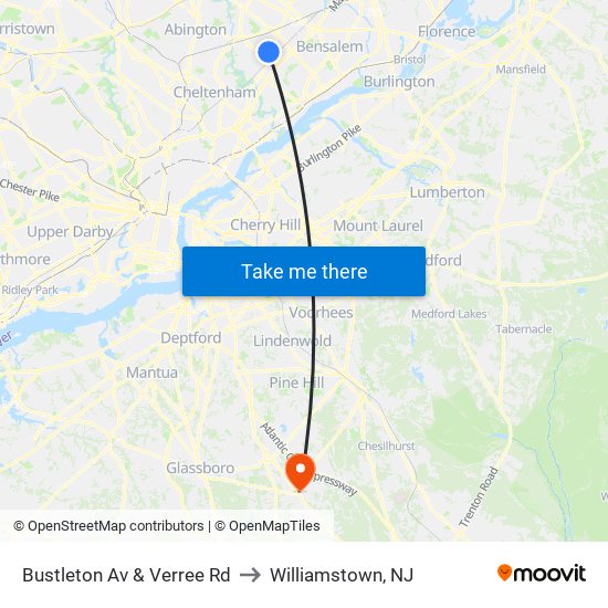 Bustleton Av & Verree Rd to Williamstown, NJ map
