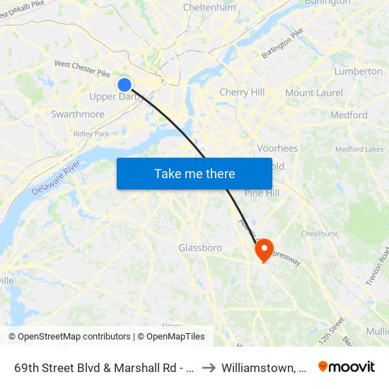 69th Street Blvd & Marshall Rd - Fs to Williamstown, NJ map