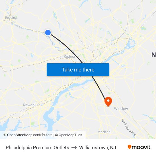 Philadelphia Premium Outlets to Williamstown, NJ map