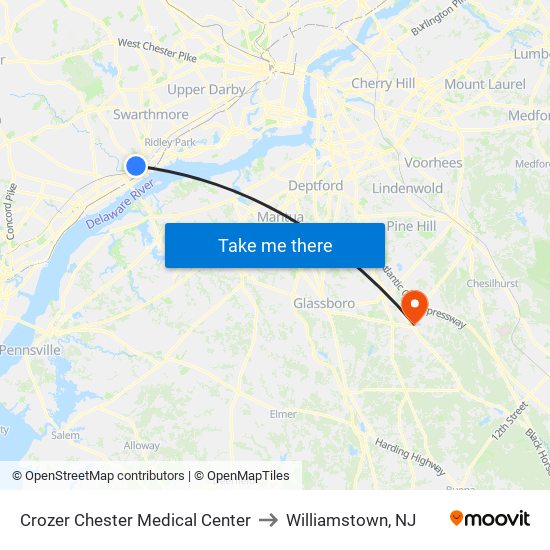 Crozer Chester Medical Center to Williamstown, NJ map