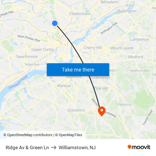 Ridge Av & Green Ln to Williamstown, NJ map