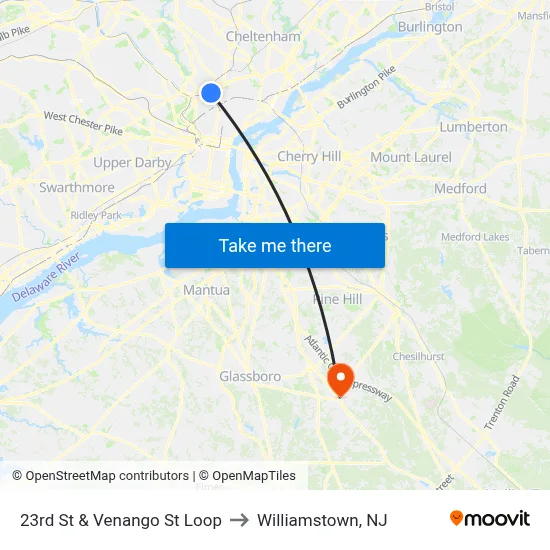 23rd St & Venango St Loop to Williamstown, NJ map