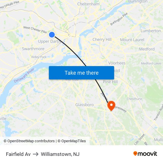 Fairfield Av to Williamstown, NJ map