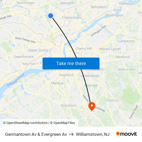 Germantown Av & Evergreen Av to Williamstown, NJ map