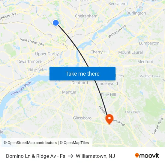 Domino Ln & Ridge Av - Fs to Williamstown, NJ map