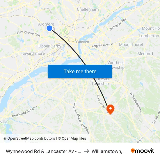 Wynnewood Rd & Lancaster Av - FS to Williamstown, NJ map