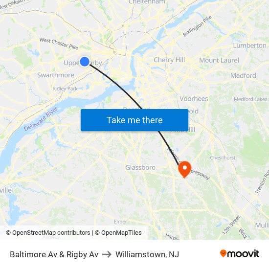 Baltimore Av & Rigby Av to Williamstown, NJ map