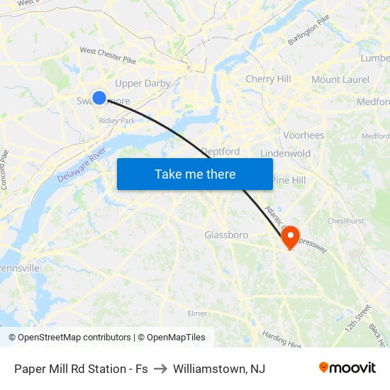 Paper Mill Rd Station - Fs to Williamstown, NJ map