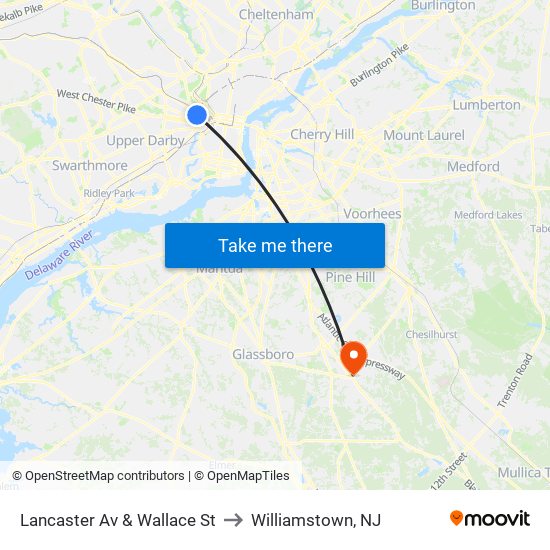 Lancaster Av & Wallace St to Williamstown, NJ map