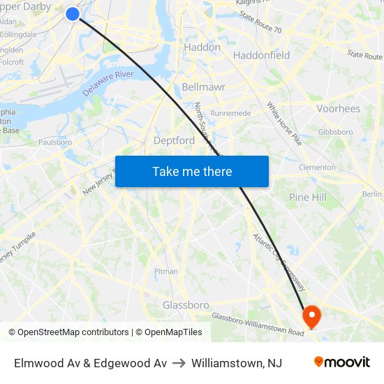 Elmwood Av & Edgewood Av to Williamstown, NJ map